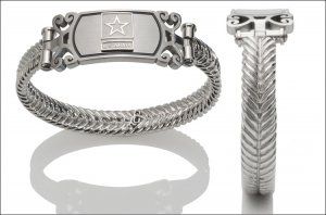 Army Raised Silver Emblem Stainless Steel Bracelet - Women's