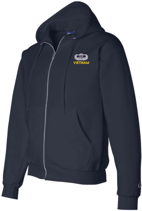 Army Seal Vietnam Veteran Navy Blue Zippered Hoodie Large