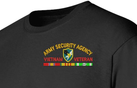 Army Security Agency Vietnam Veteran with Ribbons Embroidered T-Shirt