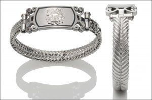 Coast Guard Raised Silver Emblem Stainless Steel Bracelet - Women's