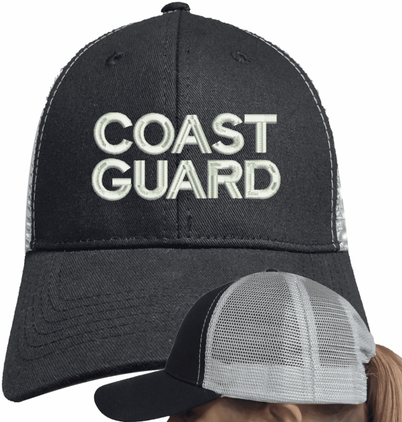 Coast Guard Text Only Mesh-Back Ponytail Cap