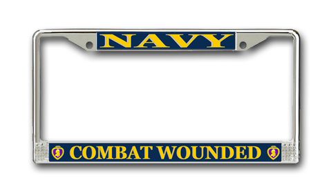 Combat Wounded' U.S. Navy Purple Heart License Plate Frame