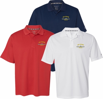 Custom Embroidered Navy Ship Moisture Wicking Polo Shirt