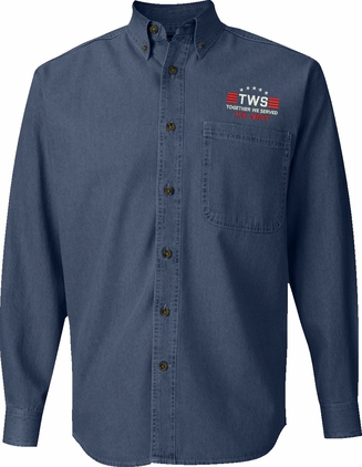 Custom Embroidered Together We Served U.S. Navy Denim Button Down