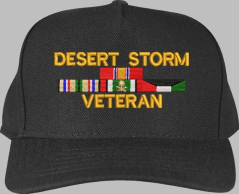 Desert Storm Veteran 4 Ribbon War Conflict Ribbon Cap