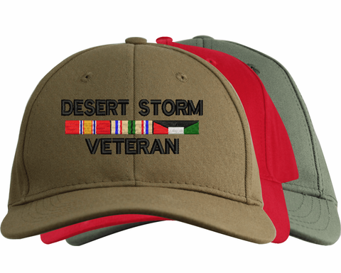 Desert Storm Veteran War Conflict 3-Ribbon Stack Made In USA Cap
