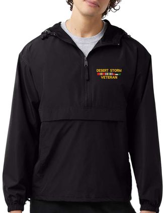 Desert Storm Veteran with 3 Service Ribbons Hooded Windbreaker