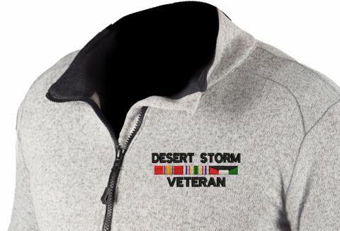 Desert Storm Veteran with 3 Service Ribbons Knit HEATR Long Sleeve Full Zip