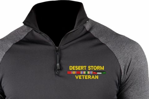 Desert Storm Veteran with 3 Service Ribbons ProWikMax 2-Tone 1/4 Zip Knit Long Sleeve Shirt