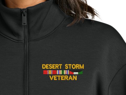 Desert Storm Veteran with 3 Service Ribbons Women's Soft Spacer Quarter-Zip