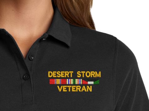 Desert Storm Veteran with 3 Service Ribbons Women's Stain-Release Polo