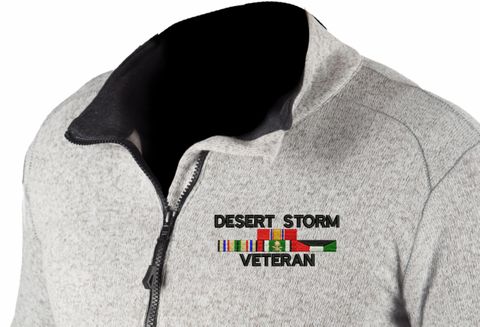 Desert Storm Veteran with 4 Service Ribbons Knit HEATR Long Sleeve Full Zip