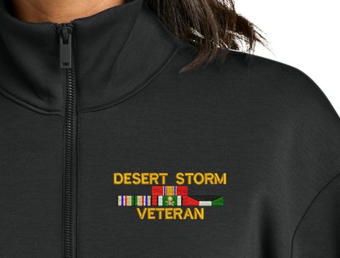 Desert Storm Veteran with 4 Service Ribbons Women's Soft Spacer Quarter-Zip