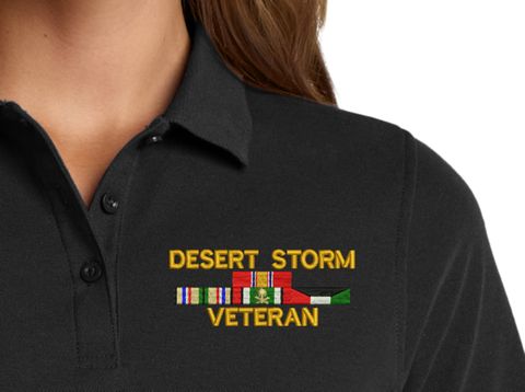 Desert Storm Veteran with 4 Service Ribbons Women's Stain-Release Polo