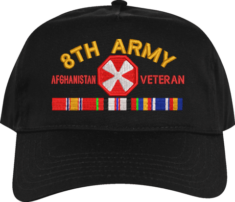 Eighth Army Afghanistan Veteran Embroidered Cap with Ribbons