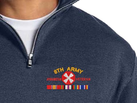 Eighth Army Afghanistan Veteran with Ribbons Embroidered Quarter-Zip Pullover