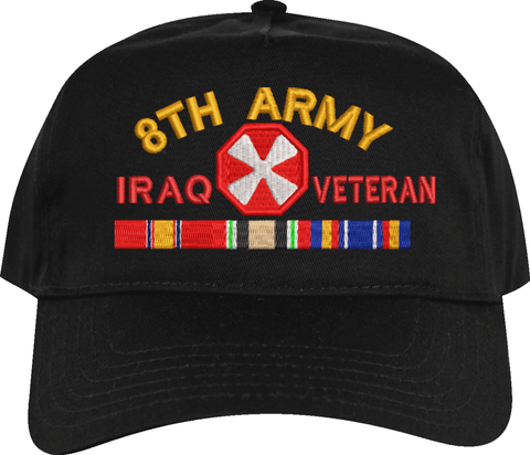 Eighth Army Iraq Veteran Embroidered Cap with Ribbons