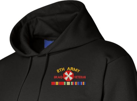 Eighth Army Iraq Veteran with Ribbons Embroidered Hoodie