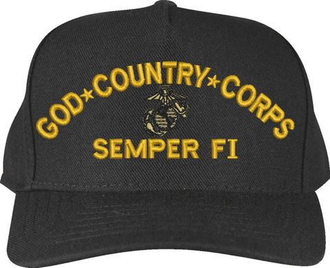 God, Country, Corps ... Semper Fi Marine Corps Custom Embroidered Cap