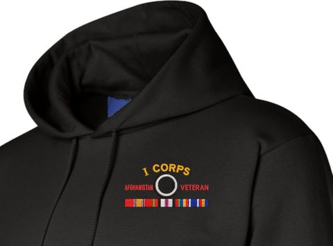 I Corps Afghanistan Veteran with Ribbons Embroidered Hoodie