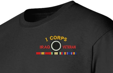 I Corps Iraq Veteran with Ribbons Embroidered T-Shirt