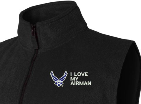 I Love My Airman U.S. Air Force Full Zip Fleece Vest