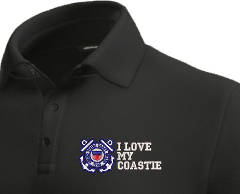 I Love My Coastie U.S. Coast Guard Moisture Wicking Polo