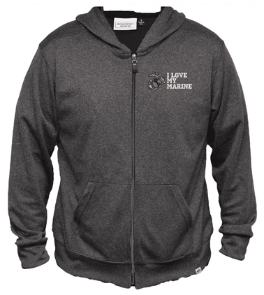 I Love my Marine Men's 100% Polyester Heather Grey USA Full-Zip Hoodie