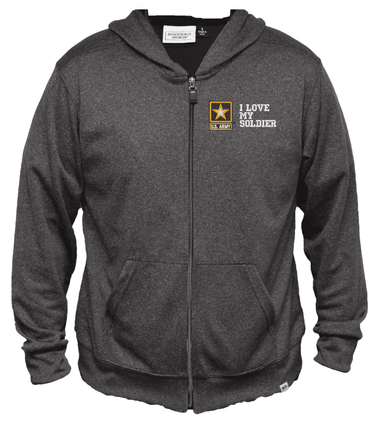I Love My Soldier U.S. Army Star Men's 100% Polyester Heather Grey USA Full-Zip Hoodie