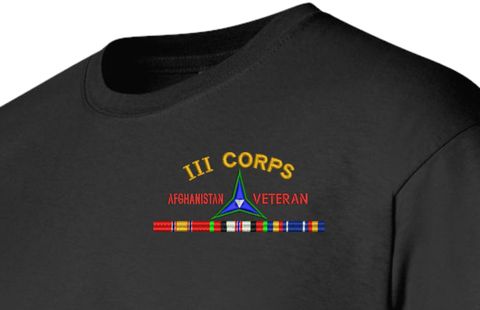 III Corps Afghanistan Veteran with Ribbons Embroidered T-Shirt