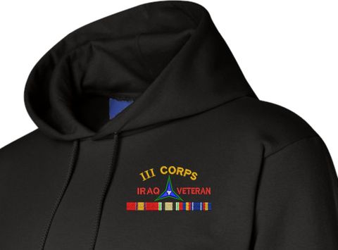 III Corps Iraq Veteran with Ribbons Embroidered Hoodie