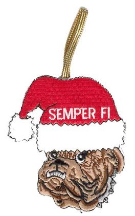 Marine Corps Bulldog with Santa Hat 3" Christmas Ornament