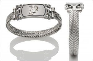 Marine Corps Raised Silver Emblem Stainless Steel Bracelet - Women's