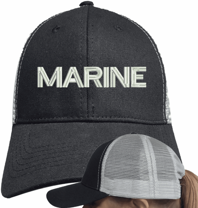 Marine Text Only Mesh-Back Ponytail Cap