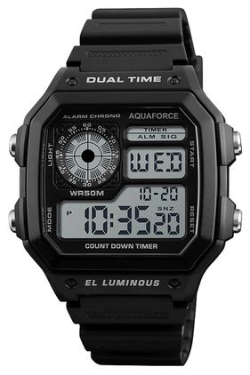 Multi Function Digital Watch - Black Strap - Built In Flashlight