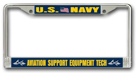 Navy Aviation Support Equipment Tech Chrome License Plate Frame