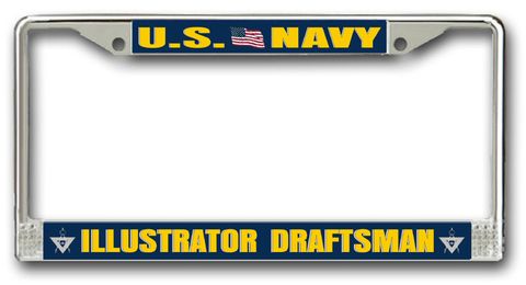 Navy Illustrator Draftsman DM Chrome License Plate Frame