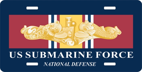 Navy National Defense Ribbon With Gold Dolphins License Plate