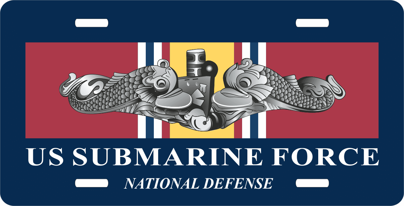 Navy National Defense Ribbon With Silver Dolphins License Plate