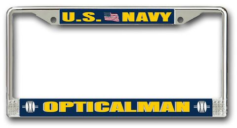 Navy Opticalman OM Chrome License Plate Frame