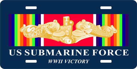 Navy World World Two Ribbon With Gold Dolphins License Plate