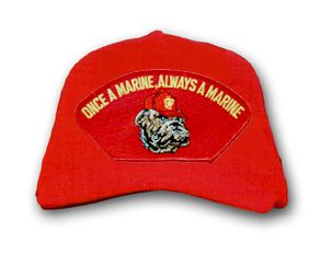 "Once A Marine, Always A Marine" with Bulldog Low-Profile Made in USA Red Cotton Twill Cap