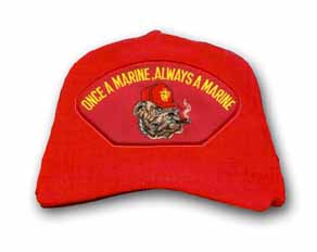 "Once a Marine, Always a Marine" with Smoking Bulldog Low-Profile Made in USA Red Cotton Twill Cap