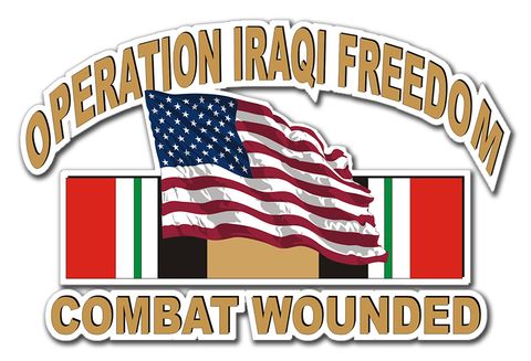 Operation Iraqi Freedom Sticker Combat Wounded with American Flag and Ribbon Decal Sticker