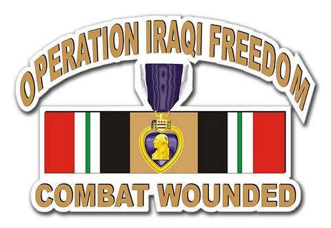Operation Iraqi Freedom Sticker (OIF ) Purple Heart Combat Wounded with Ribbon Decal Sticker