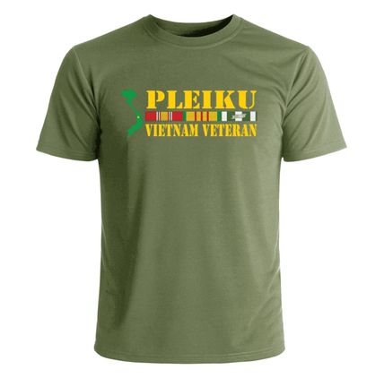 Pleiku Vietnam Veteran Military Green Short Sleeve T-Shirt Small