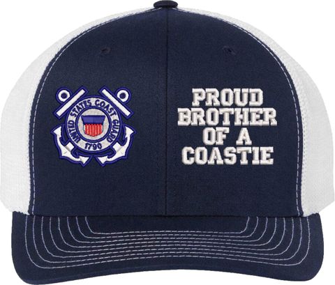 Proud Brother of a Coastie Navy Blue/White Mesh-Back Cap (Made in the USA)