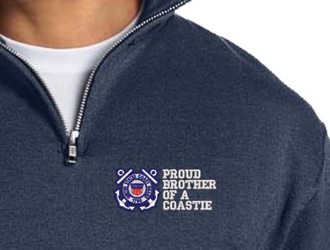 Proud Brother of a Coastie U.S. Coast Guard Embroidered Quarter-Zip Pullover