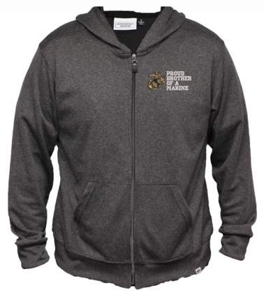 Proud Brother of a Marine Men's 100% Polyester Heather Grey USA Full-Zip Hoodie