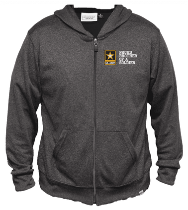 Proud Brother of a Soldier U.S. Army Star Men's 100% Polyester Heather Grey USA Full-Zip Hoodie